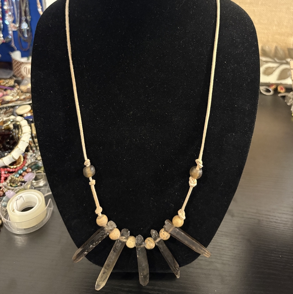 Elegant Crystal And Beaded Necklace in Tan and Brown